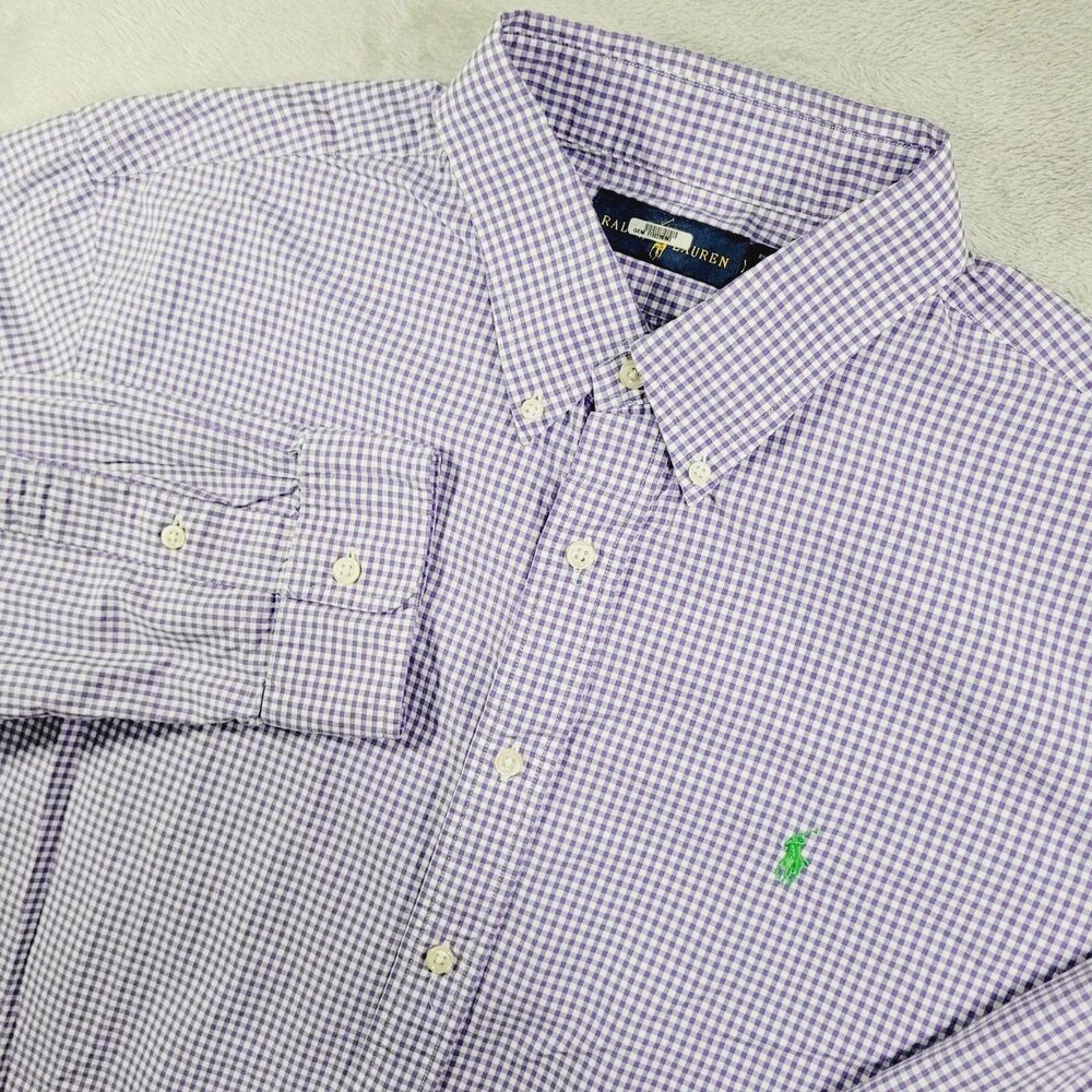 Ralph Lauren Shirt Mens 2XL Purple Check Long Sleeve Button Down Cotton Logo